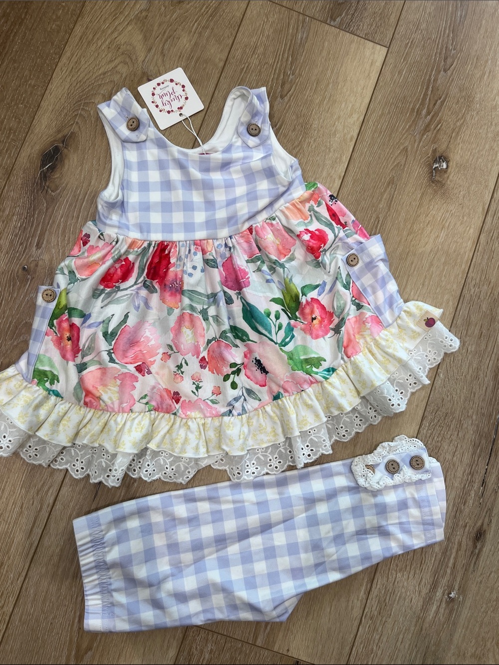 Cheeky Plum Floral Gingham Play Set - Lavender & Pink 2T NWT